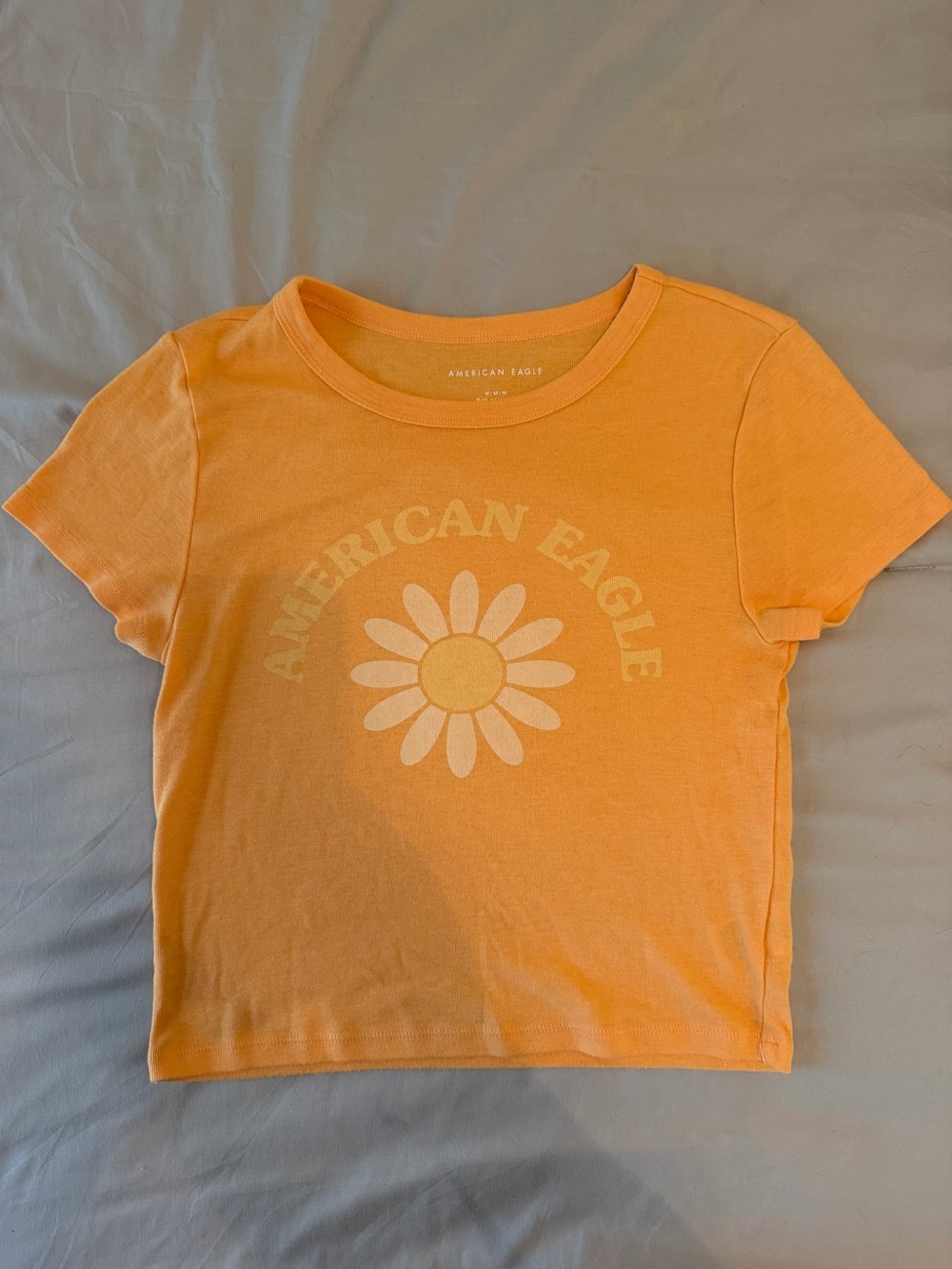 American Eagle Outfitters Orange Graphic Daisy Crop Tee